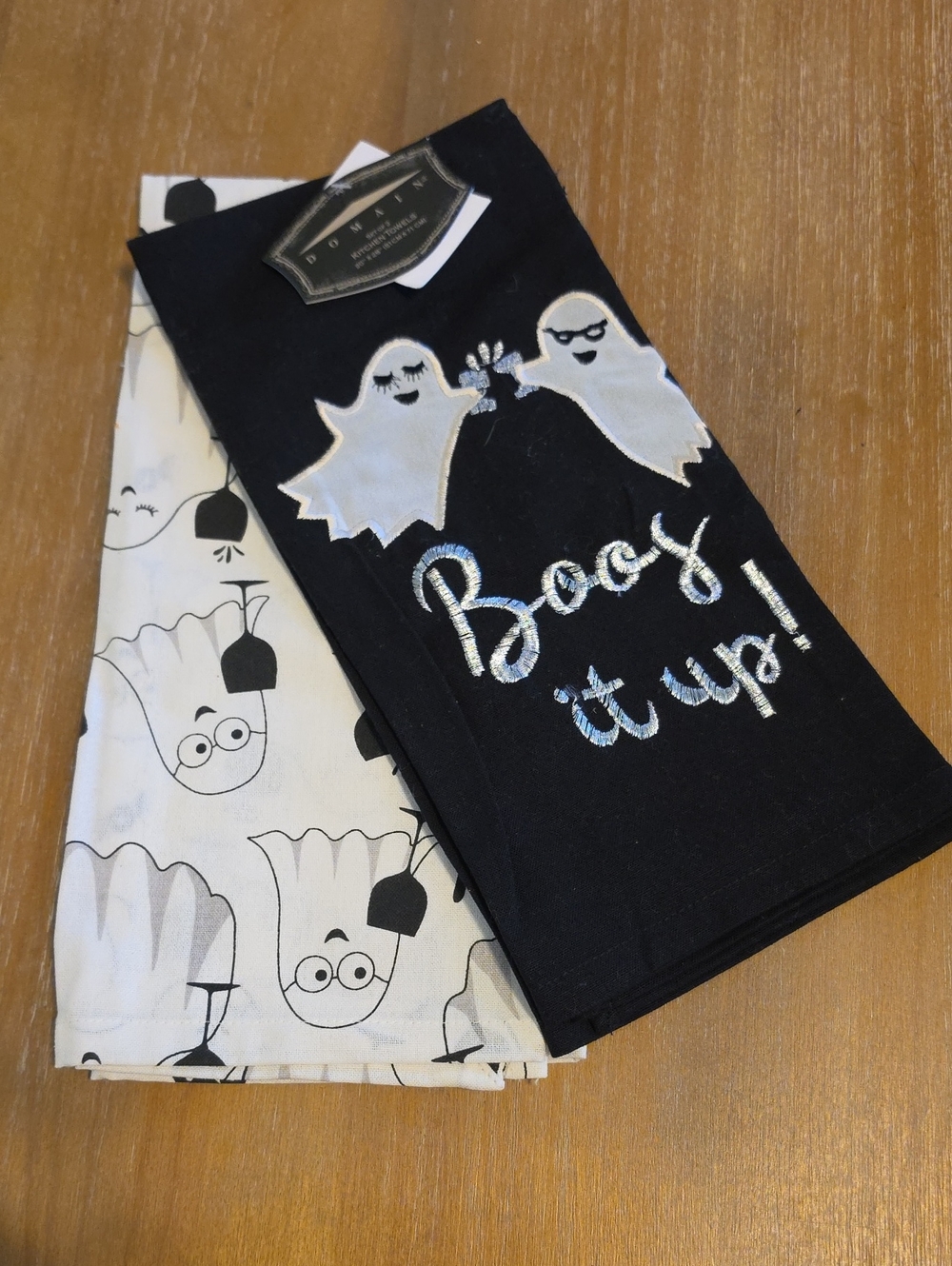 Doma Black & White Ghost Kitchen Towels - 'Booy it up!'